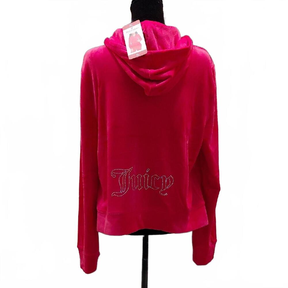"Juicy Couture" Womans Sz. XL, Fuchsia Pink Velour Jacket. "juicy" in rhinestone